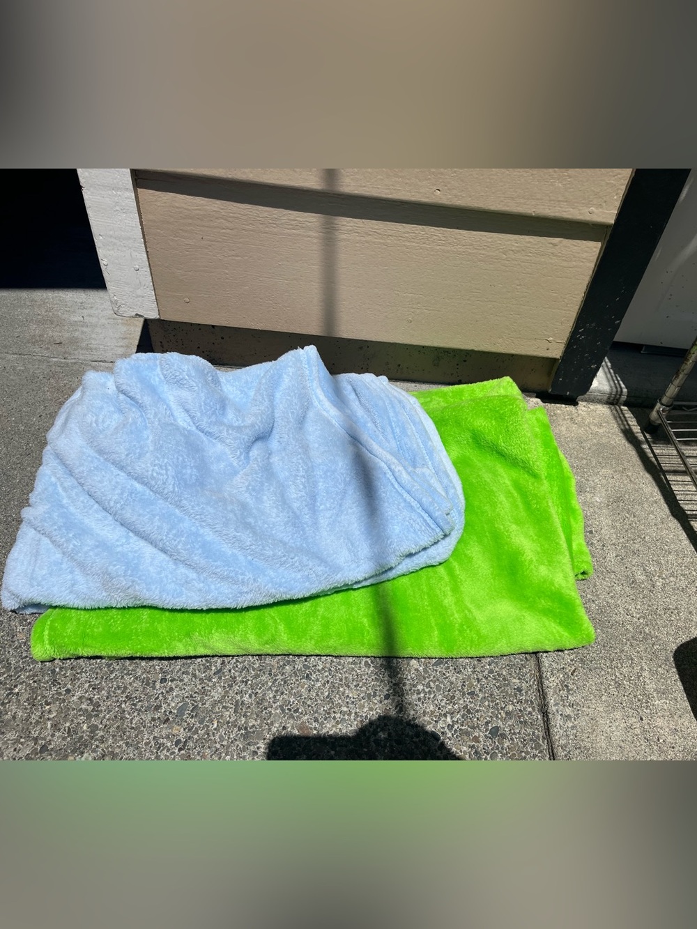 Plush Light Blue and Lime Green Throw Blanket Duo